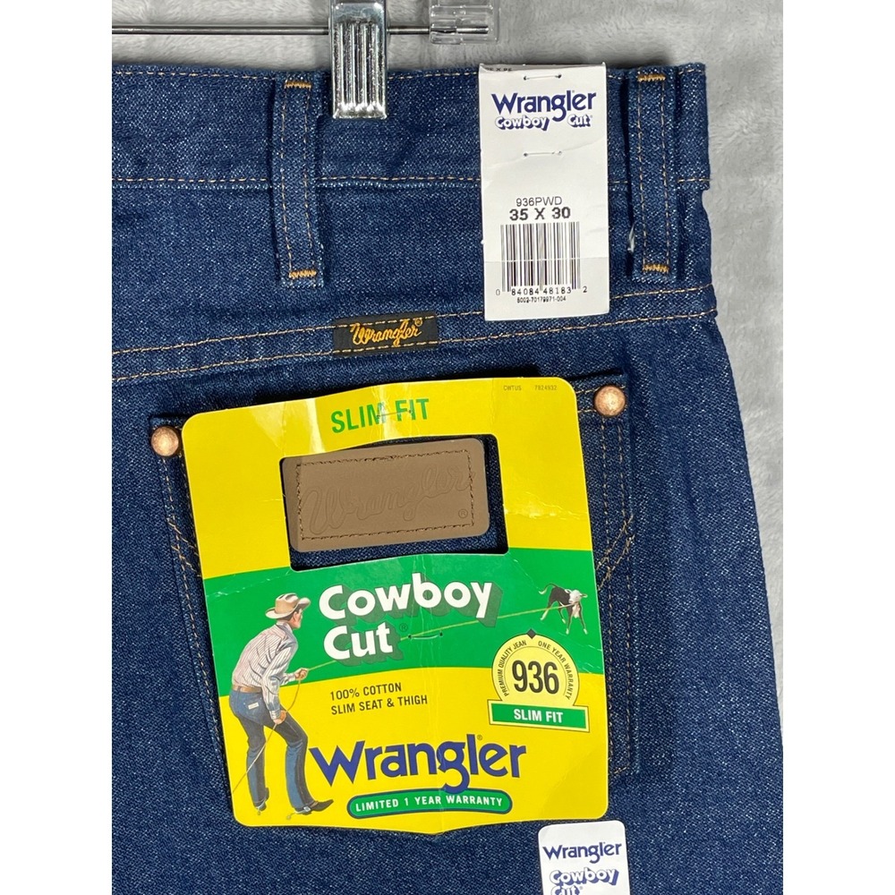 Wrangler Mens Cowboy Cut 936PWD Slim Fit Jeans Indigo Blue 35x30 NWT Heavyweight